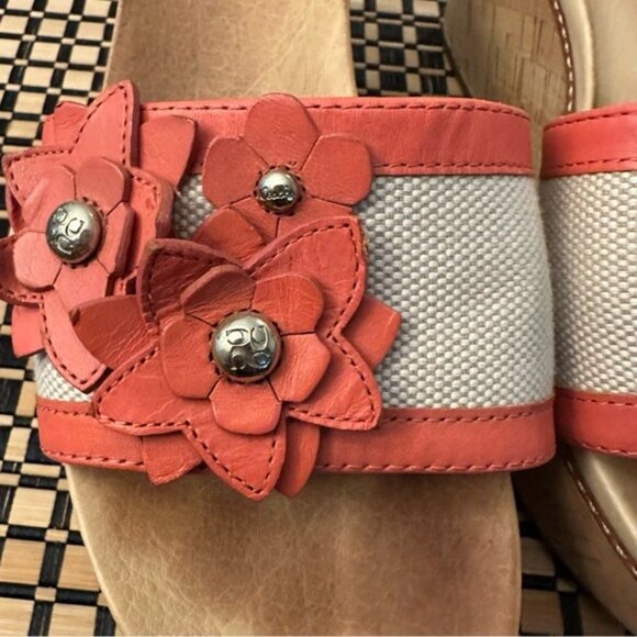 Coach Jesaca Coral Floral Leather Slip-On Open Toe Wedge Sandals Size 7.5 - Picture 7 of 13